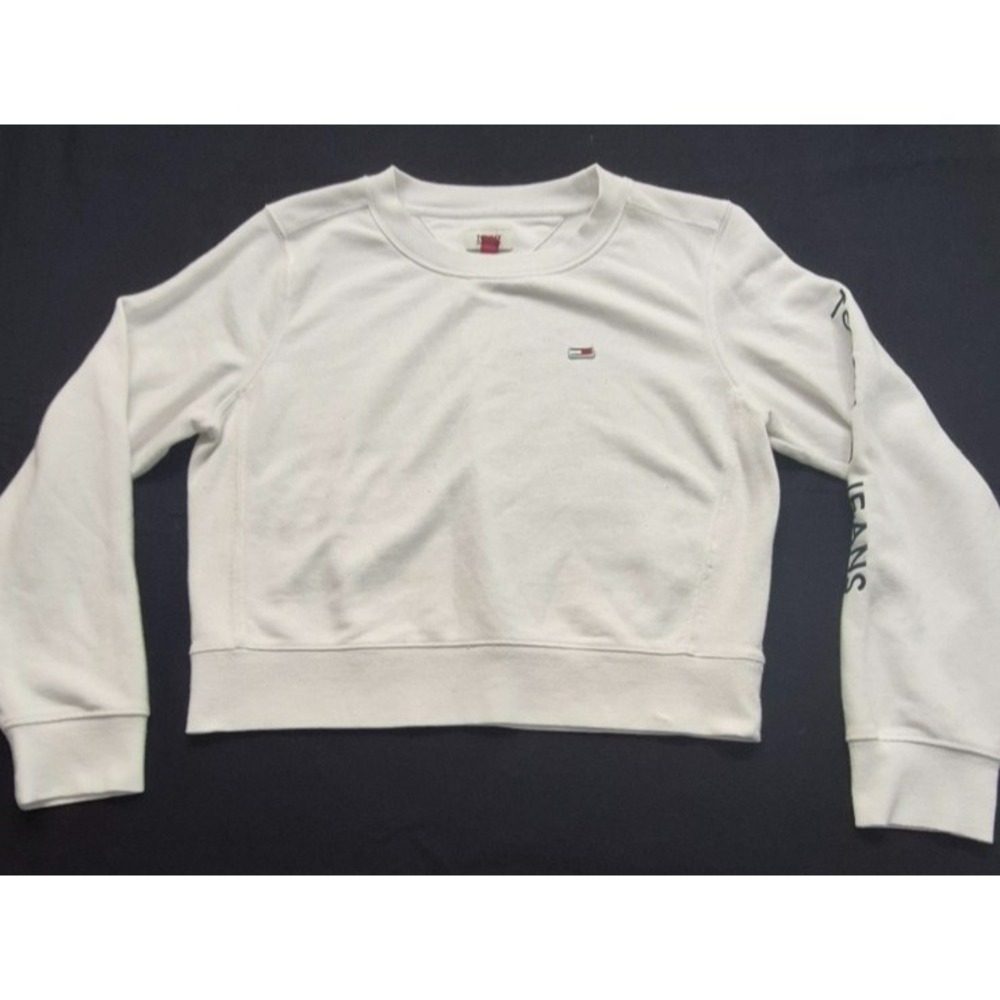 Tommy‎ Jeans women's white crew neck pullover crop sweatshirt Logo sz. M
